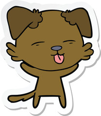 sticker of a cartoon dog sticking out tongue
