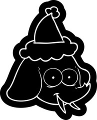 quirky cartoon icon of a elephant face wearing santa hat