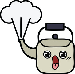 cute cartoon of a steaming kettle