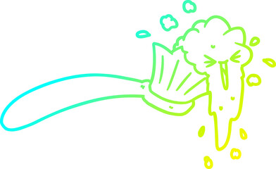 cold gradient line drawing of a cartoon toothbrush and toothpaste