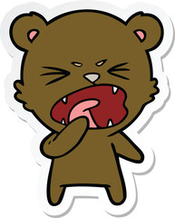 sticker of a angry cartoon bear shouting