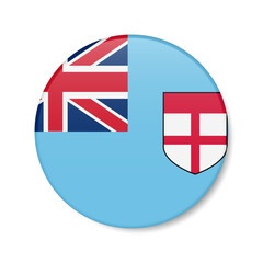 Fiji circle button icon. Fijian round badge flag. 3D realistic isolated vector illustration