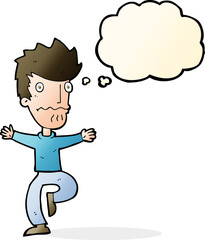 cartoon frightened man with thought bubble