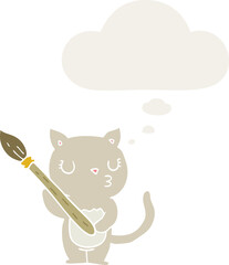 cute cartoon cat with thought bubble in retro style