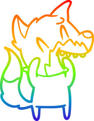 rainbow gradient line drawing of a laughing fox cartoon