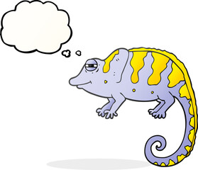 freehand drawn thought bubble cartoon chameleon