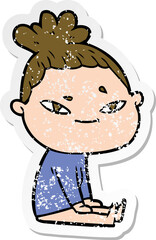 distressed sticker of a cartoon woman