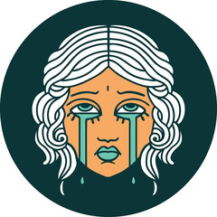 iconic tattoo style image of female face crying