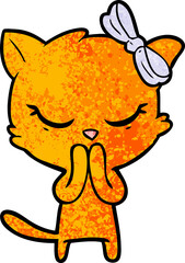cute cartoon cat with bow