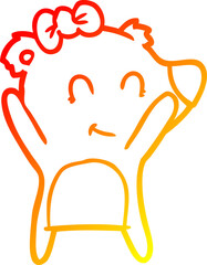 warm gradient line drawing of a female polar bear cartoon