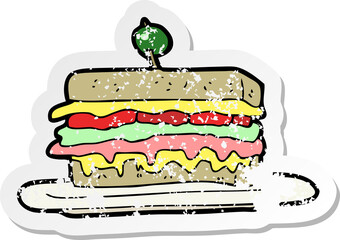 retro distressed sticker of a cartoon sandwich
