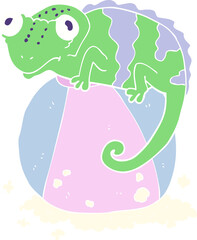 flat color illustration of chameleon on ball