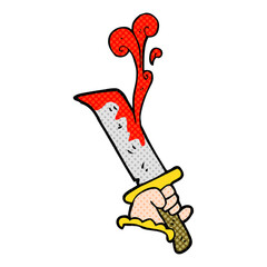 freehand drawn cartoon hand with bloody dagger