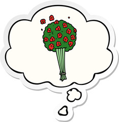 cartoon bunch of flowers with thought bubble as a printed sticker