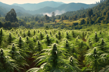 mountain cannabis plantation, commercial cultivation of marijuana generative ai - obrazy, fototapety, plakaty
