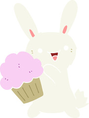 cute flat color style cartoon rabbit with muffin