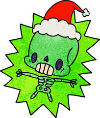 hand drawn christmas textured cartoon of kawaii skeleton