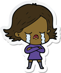 sticker of a cartoon girl crying