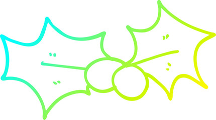 cold gradient line drawing of a cartoon holly leaf