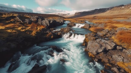 Fototapeta na wymiar Embark on a magical road trip through the enchanting landscapes of Iceland, where ancient tales and natural wonders intertwine. Generated by AI.