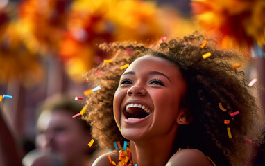 A joyful girl celebrates her team's point, her looking is joyful and exultant - ai generative