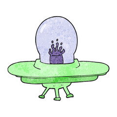 freehand textured cartoon flying saucer