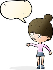 cartoon surprised woman with speech bubble