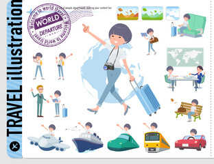 旅行に関するTシャツマッシュヘア女性のセット