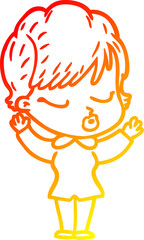 warm gradient line drawing of a cartoon woman with eyes shut