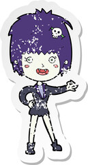 retro distressed sticker of a cartoon vampire girl