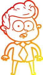 warm gradient line drawing of a cartoon staring man