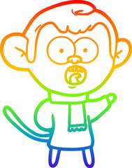 rainbow gradient line drawing of a cartoon shocked monkey