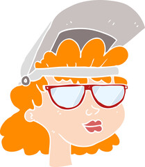 flat color illustration of woman with welding mask and glasses