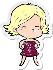 distressed sticker of a cartoon woman