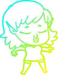 cold gradient line drawing of a pretty cartoon elf girl