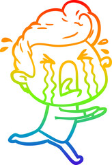 rainbow gradient line drawing of a cartoon crying man