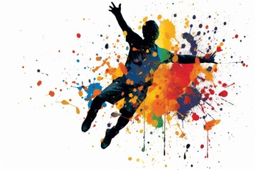 Figure jumping for joy. Chaotic colors. Beautiful illustration picture. Generative AI