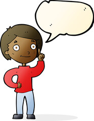 cartoon boy with idea with speech bubble