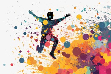 Fototapeta na wymiar Figure jumping for joy. Chaotic colors. Beautiful illustration picture. Generative AI