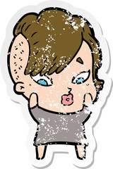 distressed sticker of a cartoon surprised girl