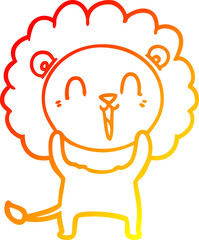 warm gradient line drawing of a laughing lion cartoon