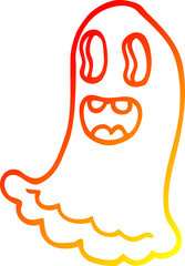 warm gradient line drawing of a cartoon spooky ghost