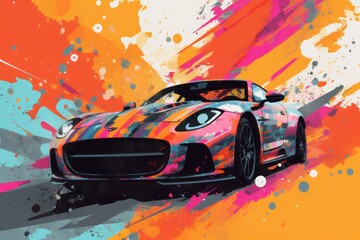 Obraz na płótnie Canvas Sports car, speed conception. Chaotic colors. Beautiful illustration picture. Generative AI