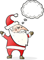 cartoon santa claus with thought bubble