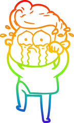 rainbow gradient line drawing of a cartoon crying man