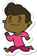 sticker of a happy cartoon man exercising