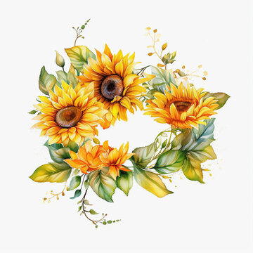 Sunflower Watercolor Clipart  isolated on a transparent background, PNG, generative ai