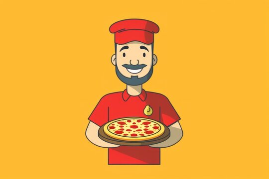 Man is delivering pizza. Simple vector. Beautiful illustration picture. Generative AI
