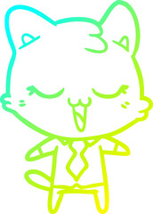 cold gradient line drawing of a cartoon cat