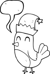 freehand drawn speech bubble cartoon christmas robin